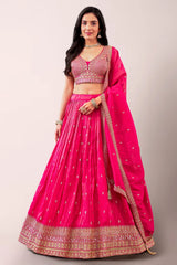 Pink Tissue Sequin Work Pleated Lehenga