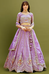 Light Purple Tissue Embroidery and Bead Worked Scallop Border Lehenga