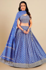 Periwinkle Purple Tissue Zari Woven Butti Lehenga with Sequin Work Border