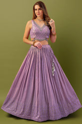 Purple Tissue Shimmer Sequin Embroidered Pleated Lehenga - red saree embroidered