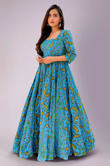 Light Blue Cotton Paisley Printed Kurti