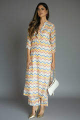 Multi Colored Muslin Zigzag Printed Kurti