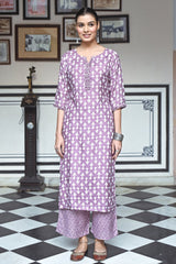 Purple Muslin Printed Kurti with Palazzo