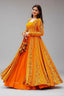 Orange Crop Top Lehenga Set in Georgette with Printed Long Shurg - orange georgette saree