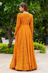 Orange Crop Top Lehenga Set in Georgette with Printed Long Shurg - orange georgette saree