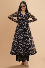 Black Georgette Printed Anarkali Kurti with Palazzo