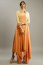Light Orange Long Kurti in Rayon Cotton with Embroidered Jacket - red cotton saree embroidered