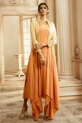 Light Orange Long Kurti in Rayon Cotton with Embroidered Jacket