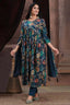 Prussian Blue Straight Cut Kurti with Floral Motifs and Mirror Embroidery Work - blue saree embroidery