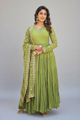 Georgette V Nack Line Anarkali Kurti with Dupatta