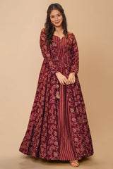 Maroon Muslin Anarkali Kurti with Long Shrug