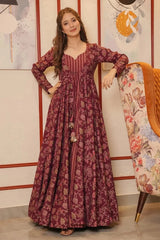 Maroon Muslin Anarkali Kurti with Long Shrug