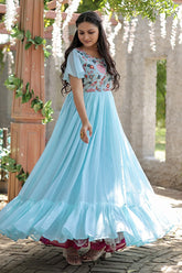 Georgette Pleated Anarkali Kurti with Embroidered Bodice