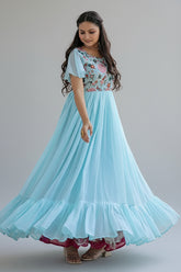 Georgette Pleated Anarkali Kurti with Embroidered Bodice