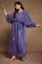 Blue Art Silk Digital Printed Kaftan - blue silk saree