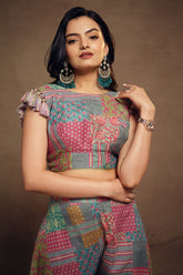 Multi Colored Muslin Printed Co-Ord Set - red muslin saree