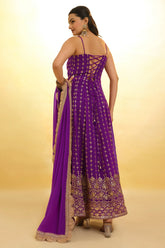 Purple Georgette Sequin Zari Embroidered Anarkali Kurti with Dupatta - red georgette saree embroidered