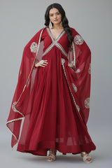 Georgette Anarkali Kurti with Sequin Embroidered V Neckline