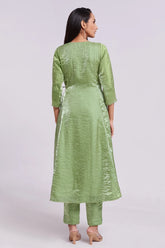 Green Organza V Neckline Angrakha Kurti with Pant - green organza saree
