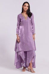 Lilac Purple Organza Handwork Neckline Kurti with Palazzo
