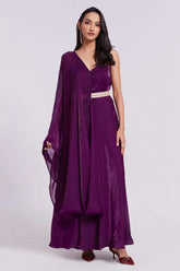 Wine Organza Plain Kurti with Dupatta