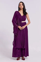 Wine Organza Plain Kurti with Dupatta