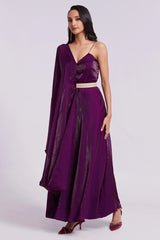 Wine Organza Plain Kurti with Dupatta