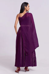 Wine Organza Plain Kurti with Dupatta