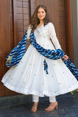 Off White Cotton Embroidered Anarkali Kurti Set