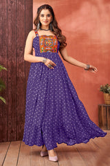 Purple Georgette Kachchi Mirror Worked Long Kurti