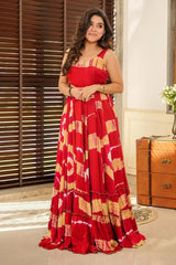 Red Rayon Printed Flared Anarkali Kurti