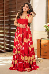 Red Rayon Printed Flared Anarkali Kurti