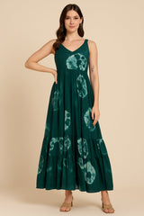 Teal Green Rayon Shibori Printed Long Flared Kurti