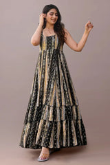 Black Rayon Printed Flared Kurti