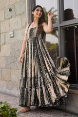 Black Rayon Printed Flared Kurti