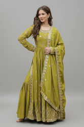 Olive Green Sequins Embroidered Chinon Sharara Set - red saree embroidered