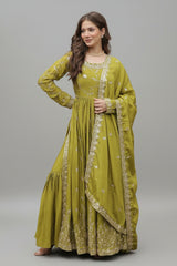 Olive Green Sequins Embroidered Chinon Sharara Set