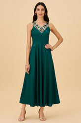 Teal Green Chinon Fancy Kurti with Bead Worked Neckline