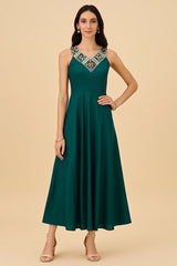 Teal Green Chinon Fancy Kurti with Bead Worked Neckline