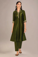 Olive Green Organza Kurti with Pant
