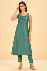 Aqua Blue Organza Kurti with Pant