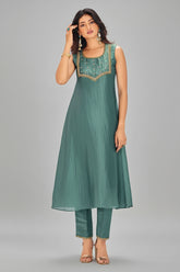 Aqua Blue Organza Kurti with Pant