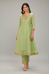 Light Green Organza Cutdana and Bead Worked Kurti with Pant