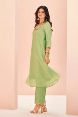 Light Green Organza Cutdana and Bead Worked Kurti with Pant