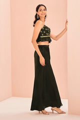 Black Art Silk Cutdana Work Crop Top Palazzo Set
