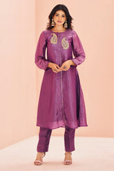 Lilac Purple Organza Beaded and Cutdana Worked Kurti with Pant