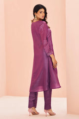 Lilac Purple Organza Beaded and Cutdana Worked Kurti with Pant