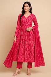 Pink Muslin Printed Anarkali Kurti Set