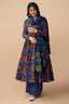 Blue Muslin Printed Anarkali Kurti Set - blue muslin saree