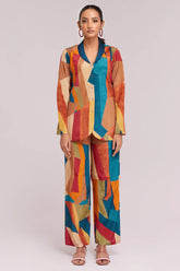 Multi Colored Printed Co-Ord Set in Crepe - red crepe saree